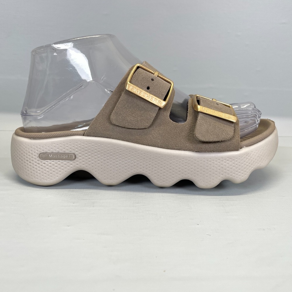 Skechers On-The-Go Massage Fit Sandals Womens Size 5 Brown Suede Slides Buckle